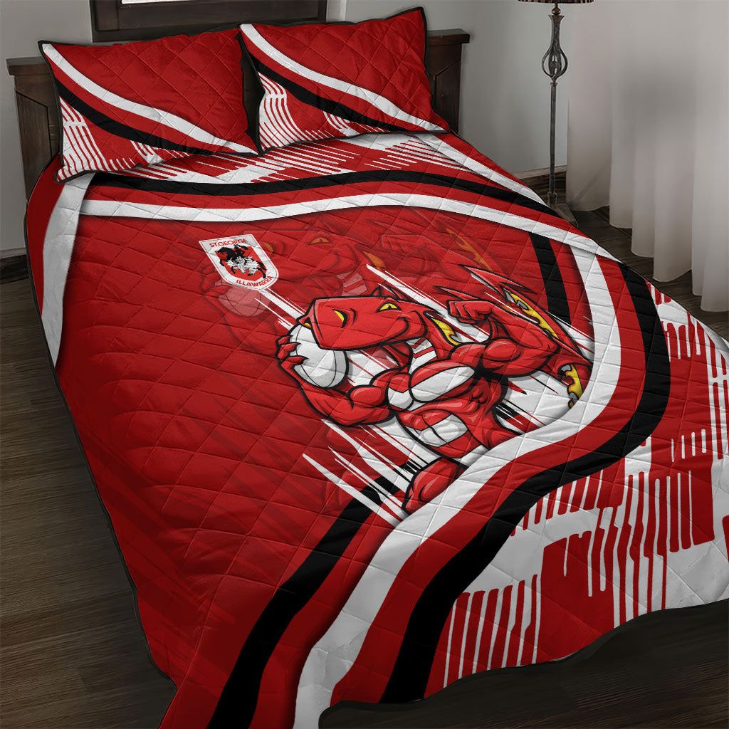 Dragons Rugby Mascot Quilt Bed Set Fierce Athlete Graphic in Sports Style