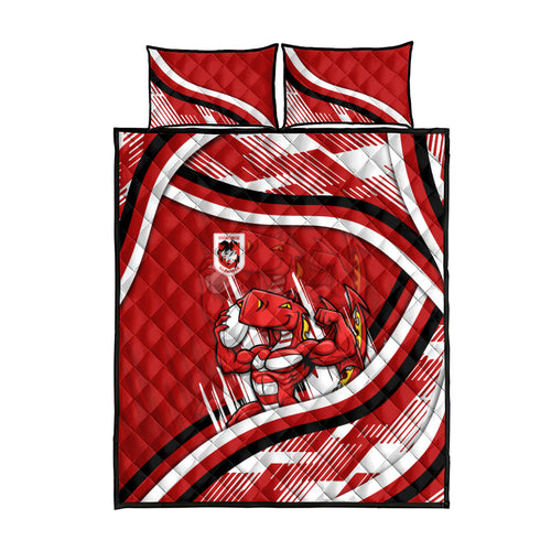 Dragons Rugby Mascot Quilt Bed Set Fierce Athlete Graphic in Sports Style
