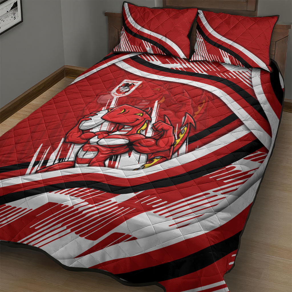 Dragons Rugby Mascot Quilt Bed Set Fierce Athlete Graphic in Sports Style