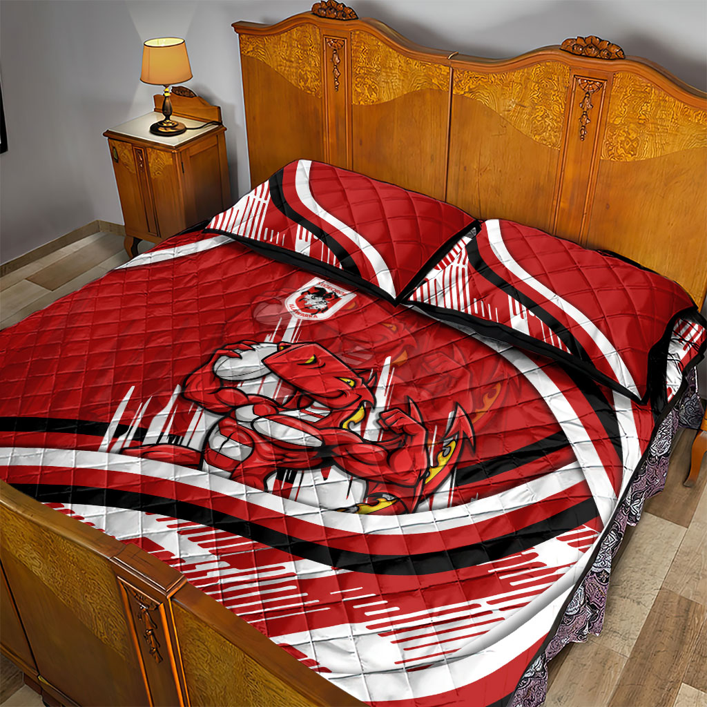 Dragons Rugby Mascot Quilt Bed Set Fierce Athlete Graphic in Sports Style