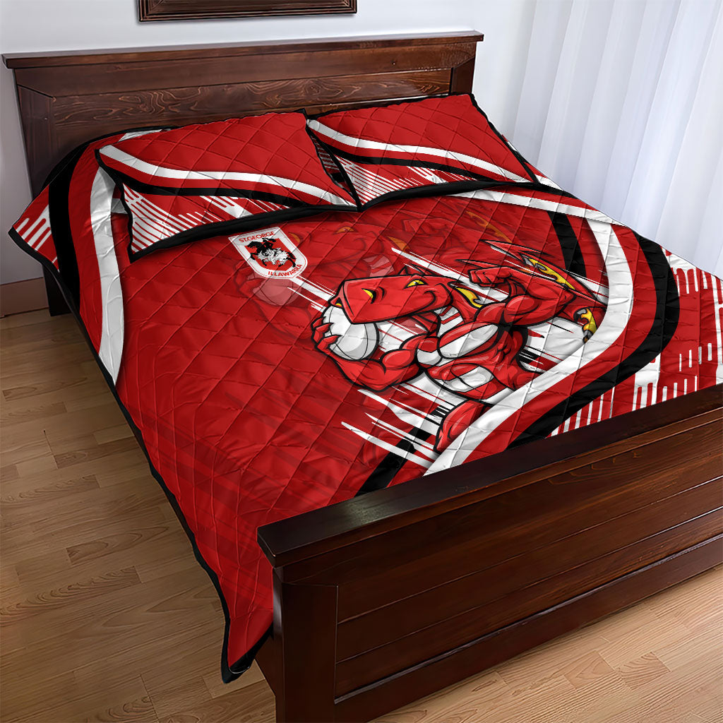 Dragons Rugby Mascot Quilt Bed Set Fierce Athlete Graphic in Sports Style
