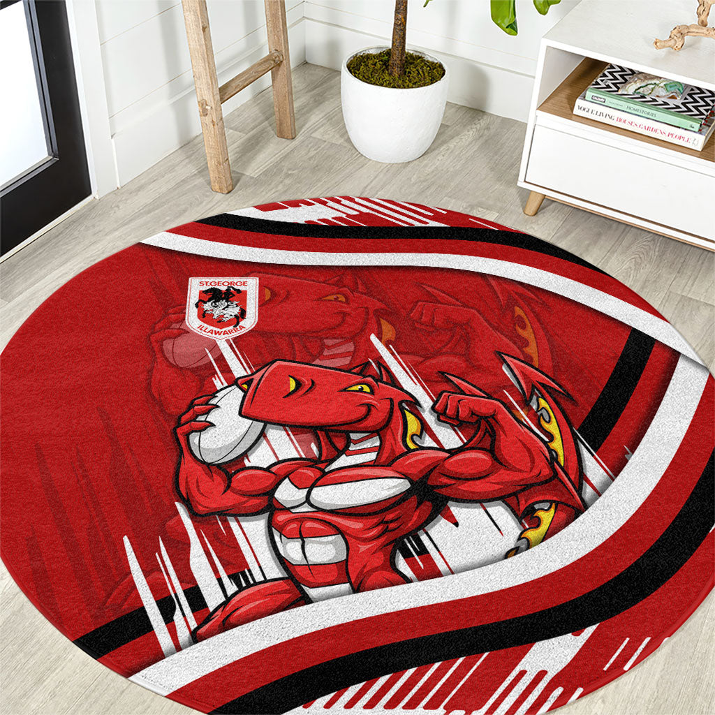 Dragons Rugby Mascot Round Carpet Fierce Athlete Graphic in Sports Style