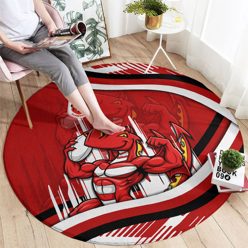 Dragons Rugby Mascot Round Carpet Fierce Athlete Graphic in Sports Style