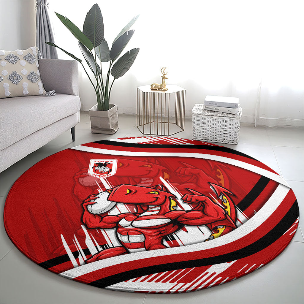 Dragons Rugby Mascot Round Carpet Fierce Athlete Graphic in Sports Style