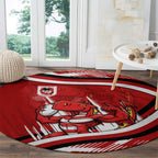 Dragons Rugby Mascot Round Carpet Fierce Athlete Graphic in Sports Style