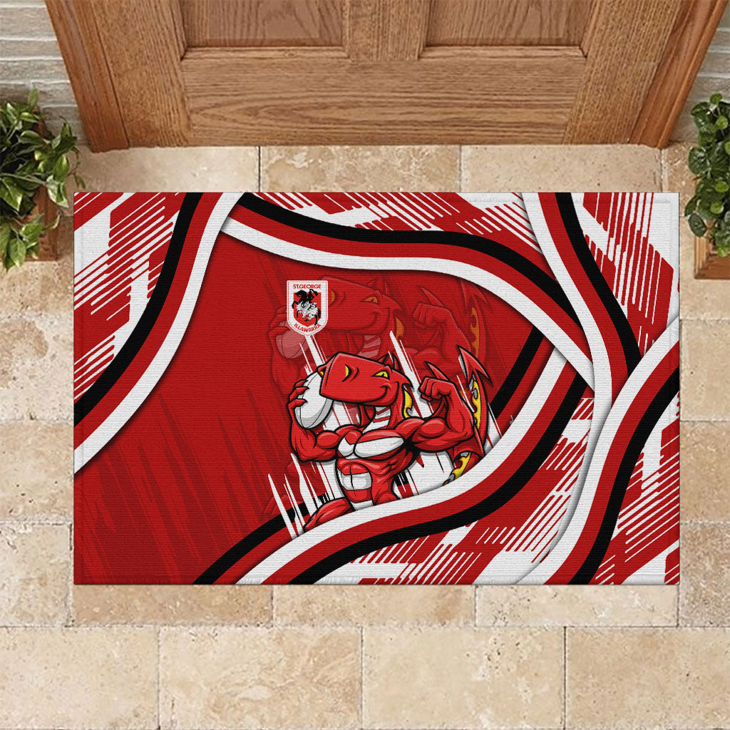 Dragons Rugby Mascot Rubber Doormat Fierce Athlete Graphic in Sports Style