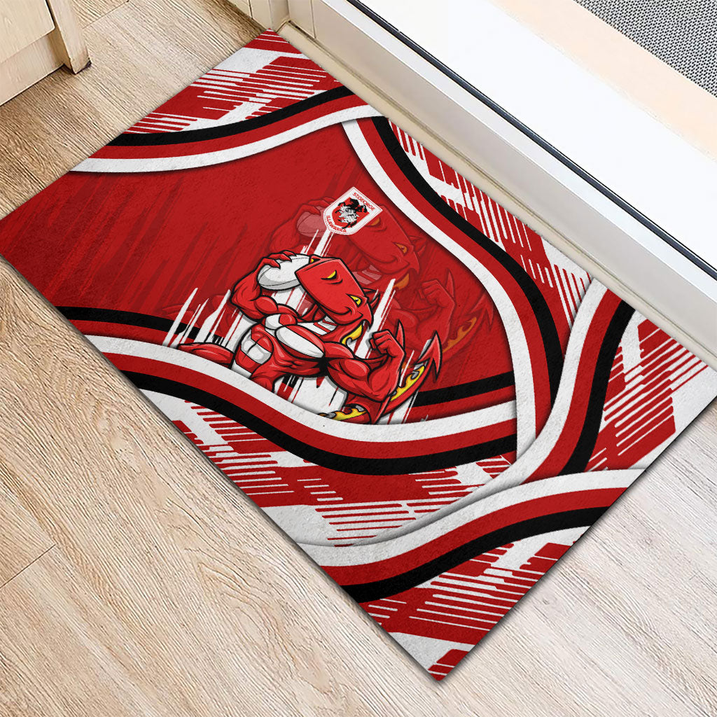 Dragons Rugby Mascot Rubber Doormat Fierce Athlete Graphic in Sports Style