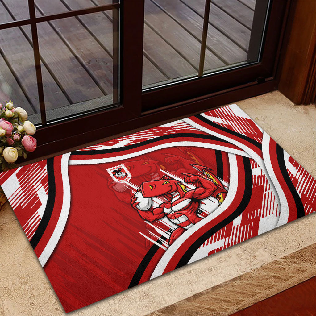 Dragons Rugby Mascot Rubber Doormat Fierce Athlete Graphic in Sports Style