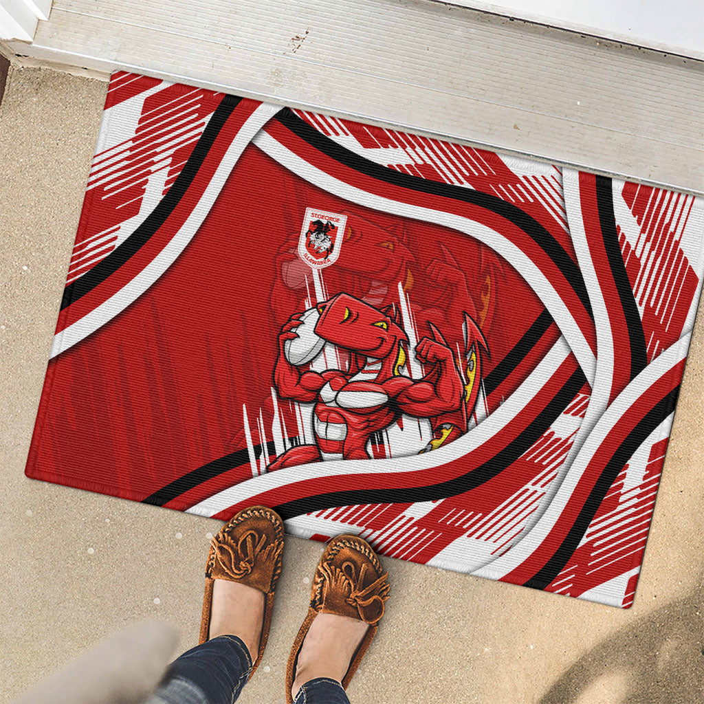 Dragons Rugby Mascot Rubber Doormat Fierce Athlete Graphic in Sports Style
