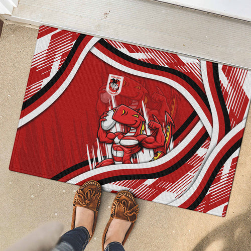 Dragons Rugby Mascot Rubber Doormat Fierce Athlete Graphic in Sports Style