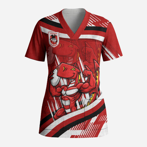 Dragons Rugby Mascot Scrub Top Fierce Athlete Graphic in Sports Style