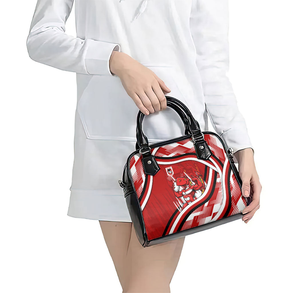 Dragons Rugby Mascot Shoulder Handbag Fierce Athlete Graphic in Sports Style