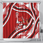 Dragons Rugby Mascot Shower Curtain Fierce Athlete Graphic in Sports Style