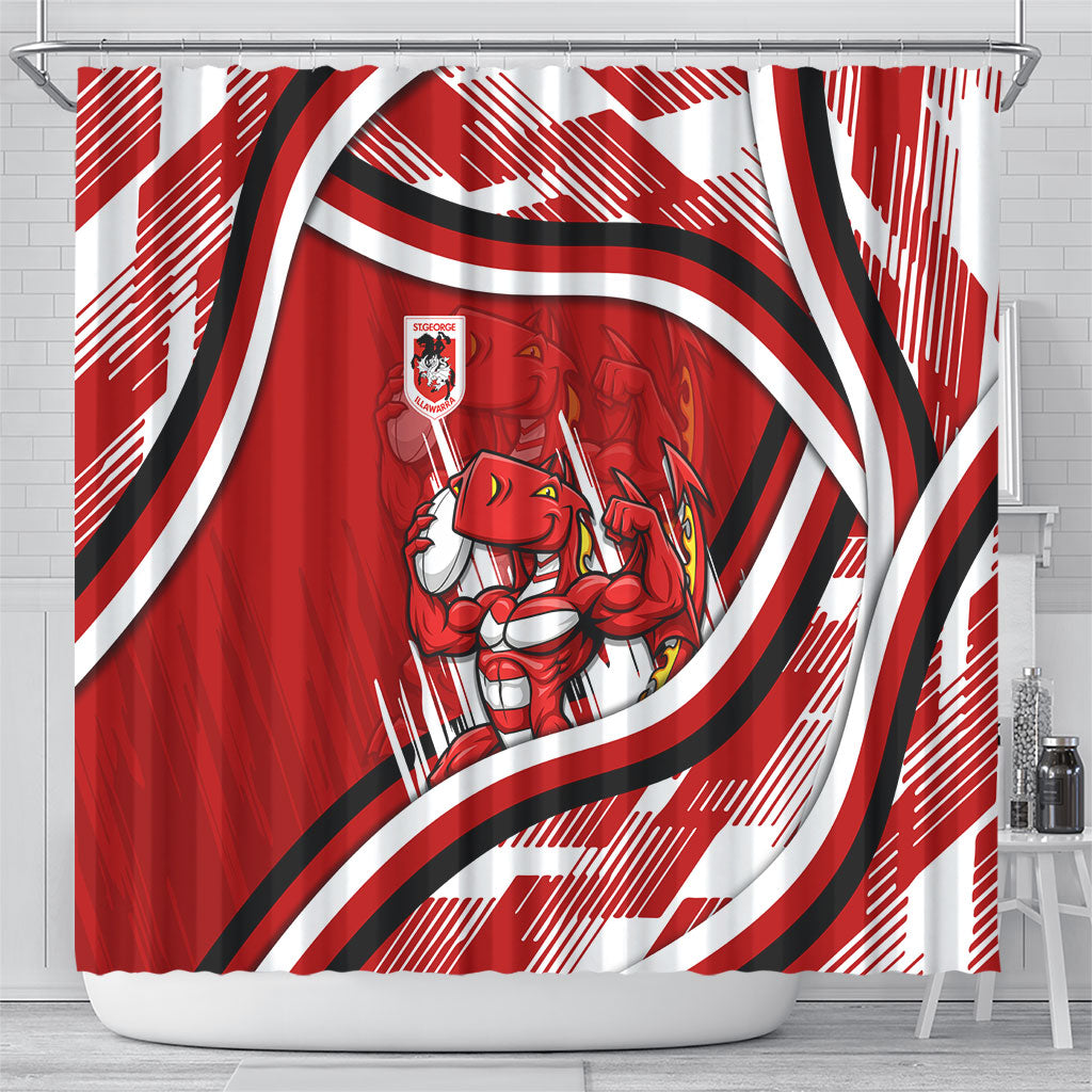 Dragons Rugby Mascot Shower Curtain Fierce Athlete Graphic in Sports Style