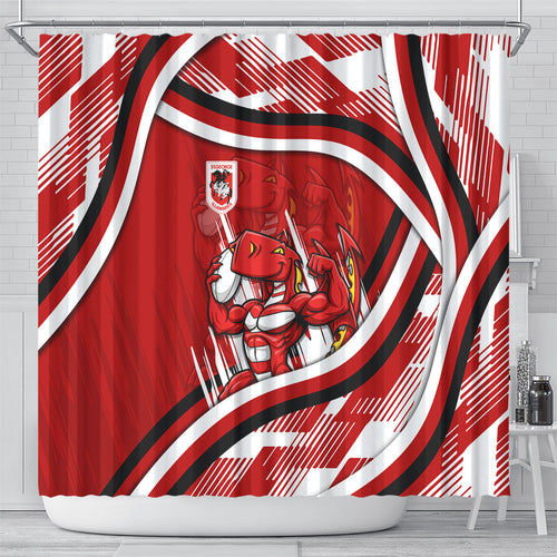 Dragons Rugby Mascot Shower Curtain Fierce Athlete Graphic in Sports Style