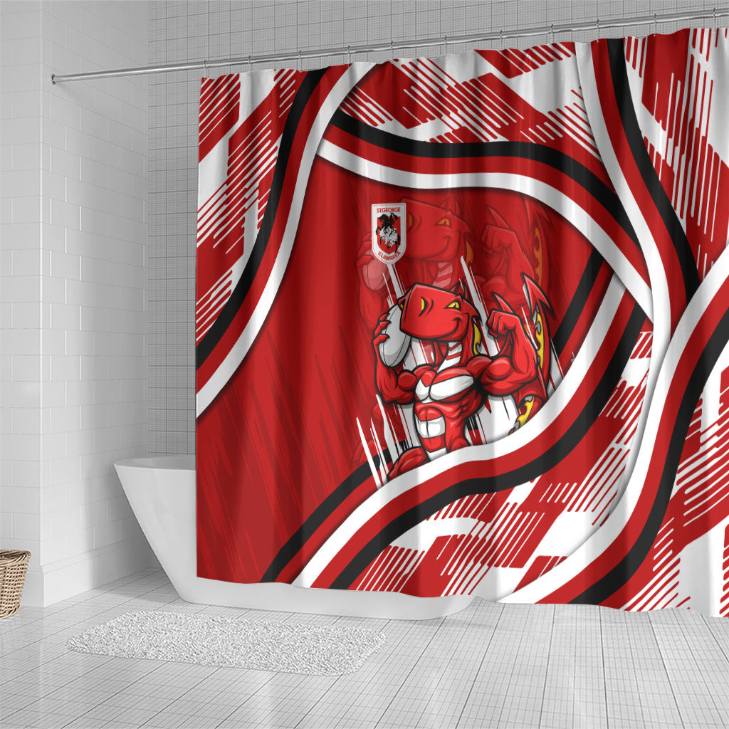 Dragons Rugby Mascot Shower Curtain Fierce Athlete Graphic in Sports Style