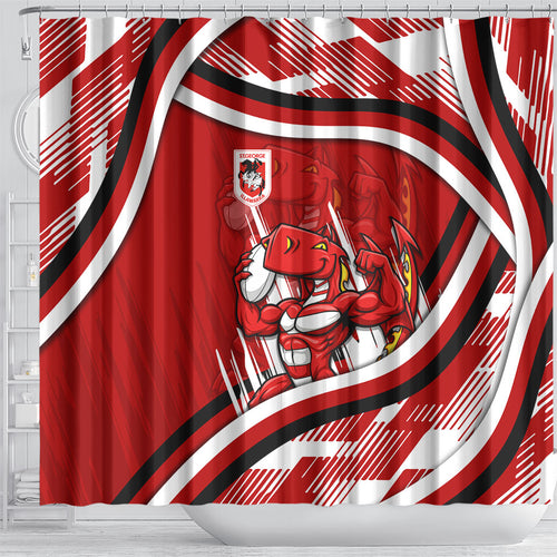 Dragons Rugby Mascot Shower Curtain Fierce Athlete Graphic in Sports Style