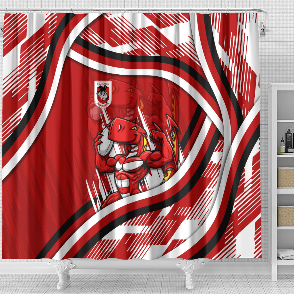 Dragons Rugby Mascot Shower Curtain Fierce Athlete Graphic in Sports Style