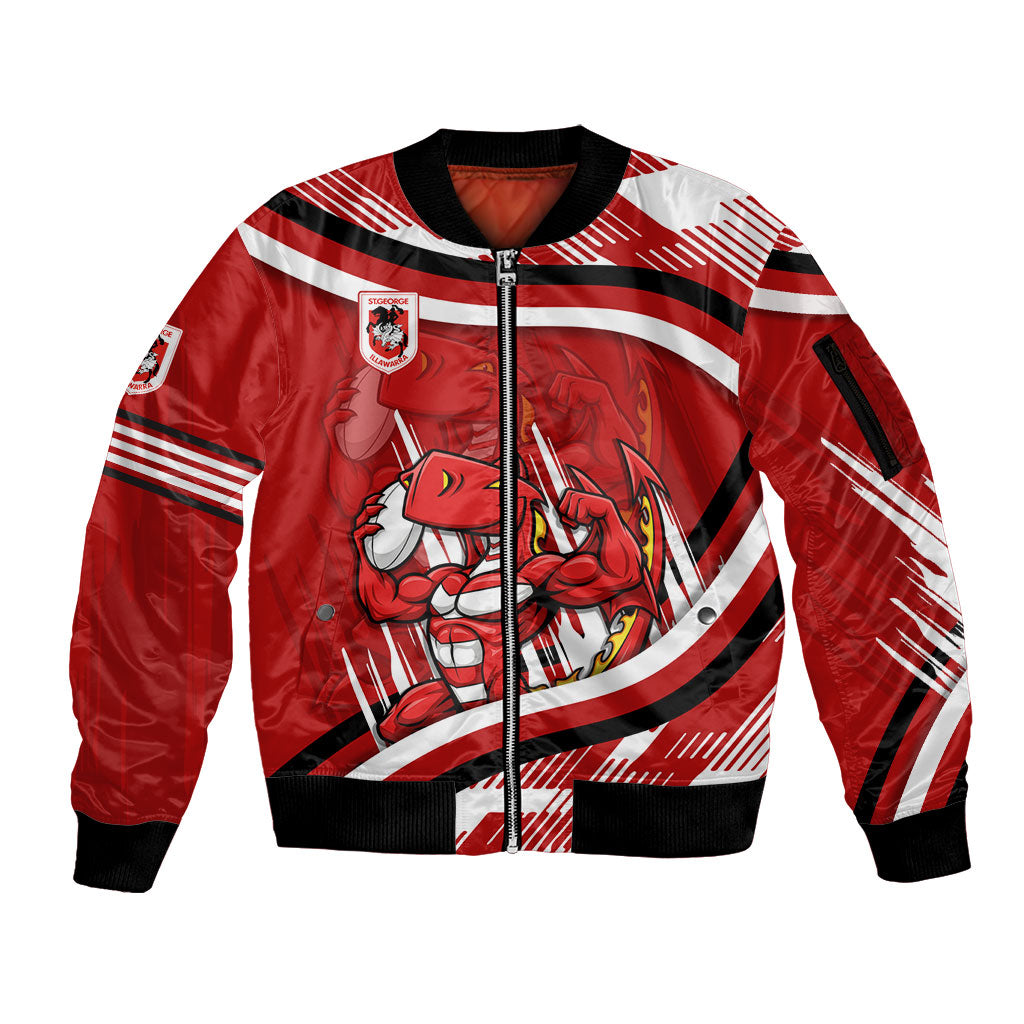 Dragons Rugby Mascot Sleeve Zip Bomber Jacket Fierce Athlete Graphic in Sports Style