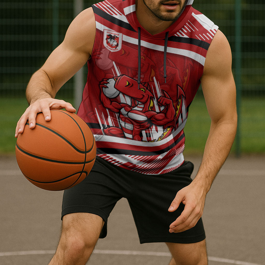 Dragons Rugby Mascot Sleeveless Hoodie Fierce Athlete Graphic in Sports Style