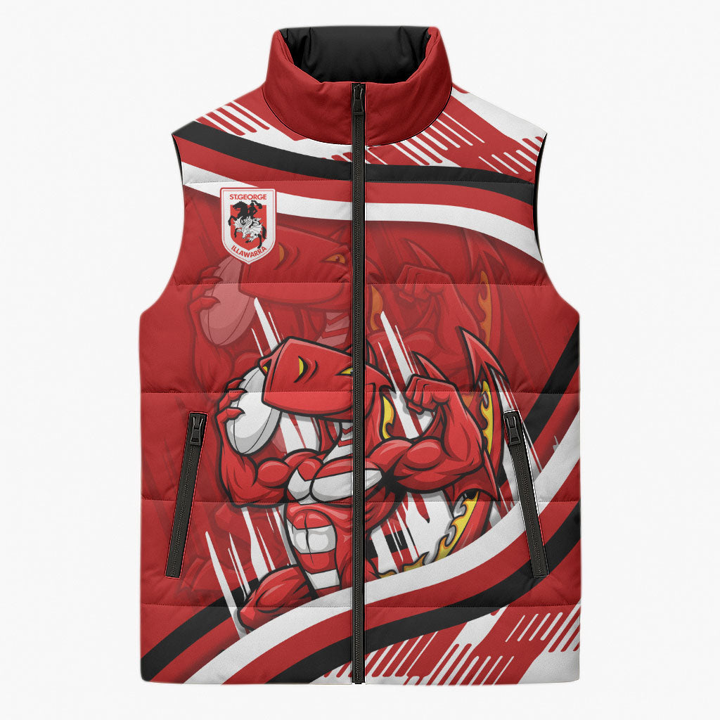 Dragons Rugby Mascot Sleeveless Puffer Jacket Fierce Athlete Graphic in Sports Style