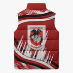 Dragons Rugby Mascot Sleeveless Puffer Jacket Fierce Athlete Graphic in Sports Style
