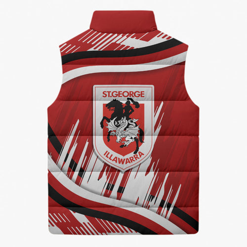 Dragons Rugby Mascot Sleeveless Puffer Jacket Fierce Athlete Graphic in Sports Style