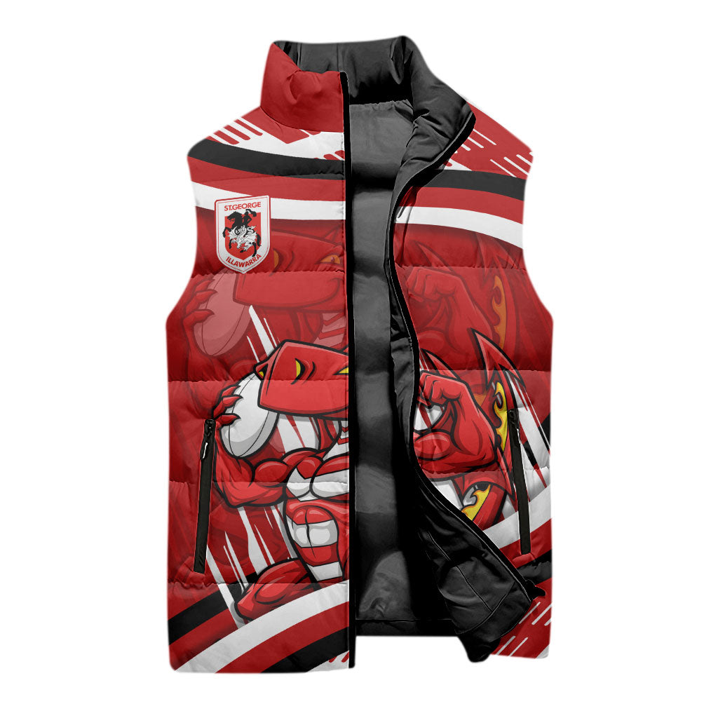 Dragons Rugby Mascot Sleeveless Puffer Jacket Fierce Athlete Graphic in Sports Style