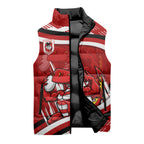 Dragons Rugby Mascot Sleeveless Puffer Jacket Fierce Athlete Graphic in Sports Style