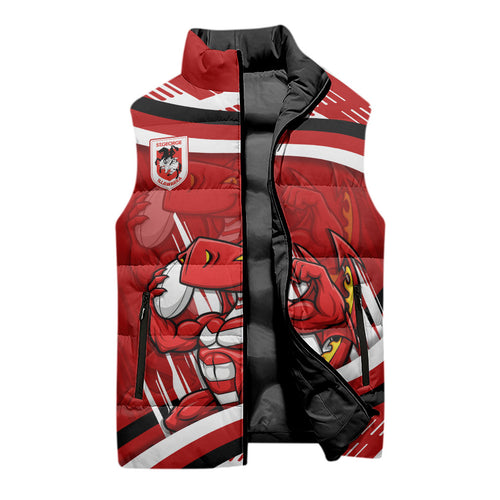 Dragons Rugby Mascot Sleeveless Puffer Jacket Fierce Athlete Graphic in Sports Style