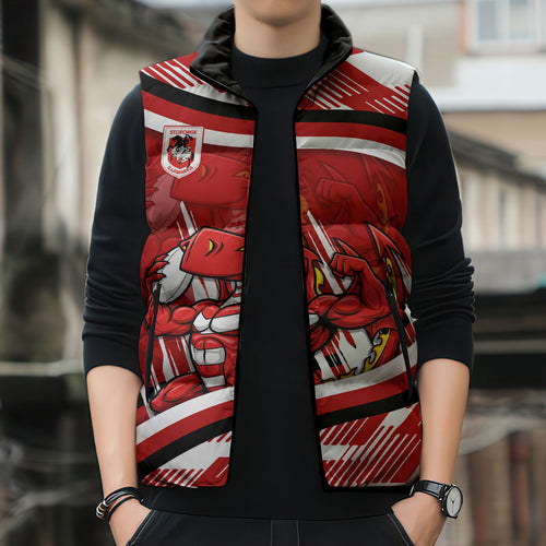 Dragons Rugby Mascot Sleeveless Puffer Jacket Fierce Athlete Graphic in Sports Style