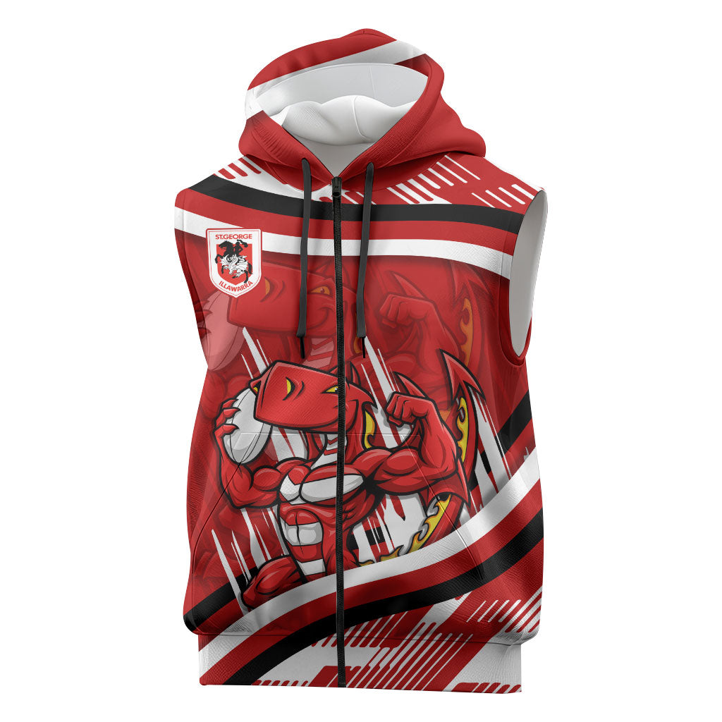 Dragons Rugby Mascot Sleeveless Zip Hoodie Fierce Athlete Graphic in Sports Style