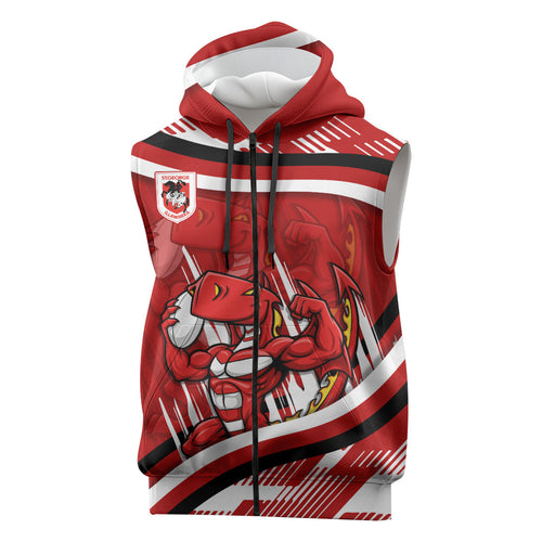 Dragons Rugby Mascot Sleeveless Zip Hoodie Fierce Athlete Graphic in Sports Style