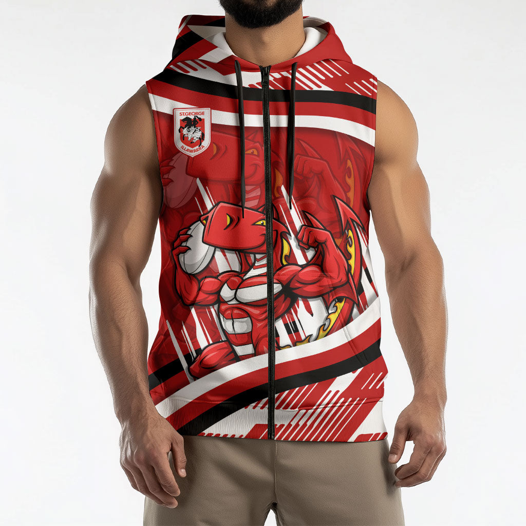 Dragons Rugby Mascot Sleeveless Zip Hoodie Fierce Athlete Graphic in Sports Style