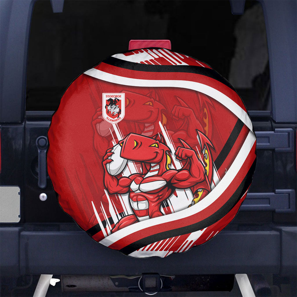 Dragons Rugby Mascot Spare Tire Cover Fierce Athlete Graphic in Sports Style