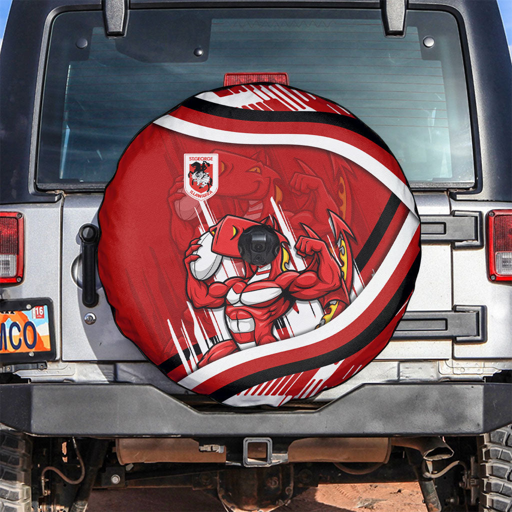 Dragons Rugby Mascot Spare Tire Cover Fierce Athlete Graphic in Sports Style