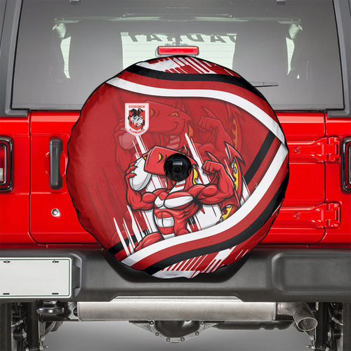 Dragons Rugby Mascot Spare Tire Cover Fierce Athlete Graphic in Sports Style
