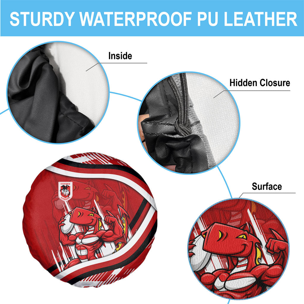 Dragons Rugby Mascot Spare Tire Cover Fierce Athlete Graphic in Sports Style