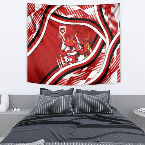 Dragons Rugby Mascot Tapestry Fierce Athlete Graphic in Sports Style