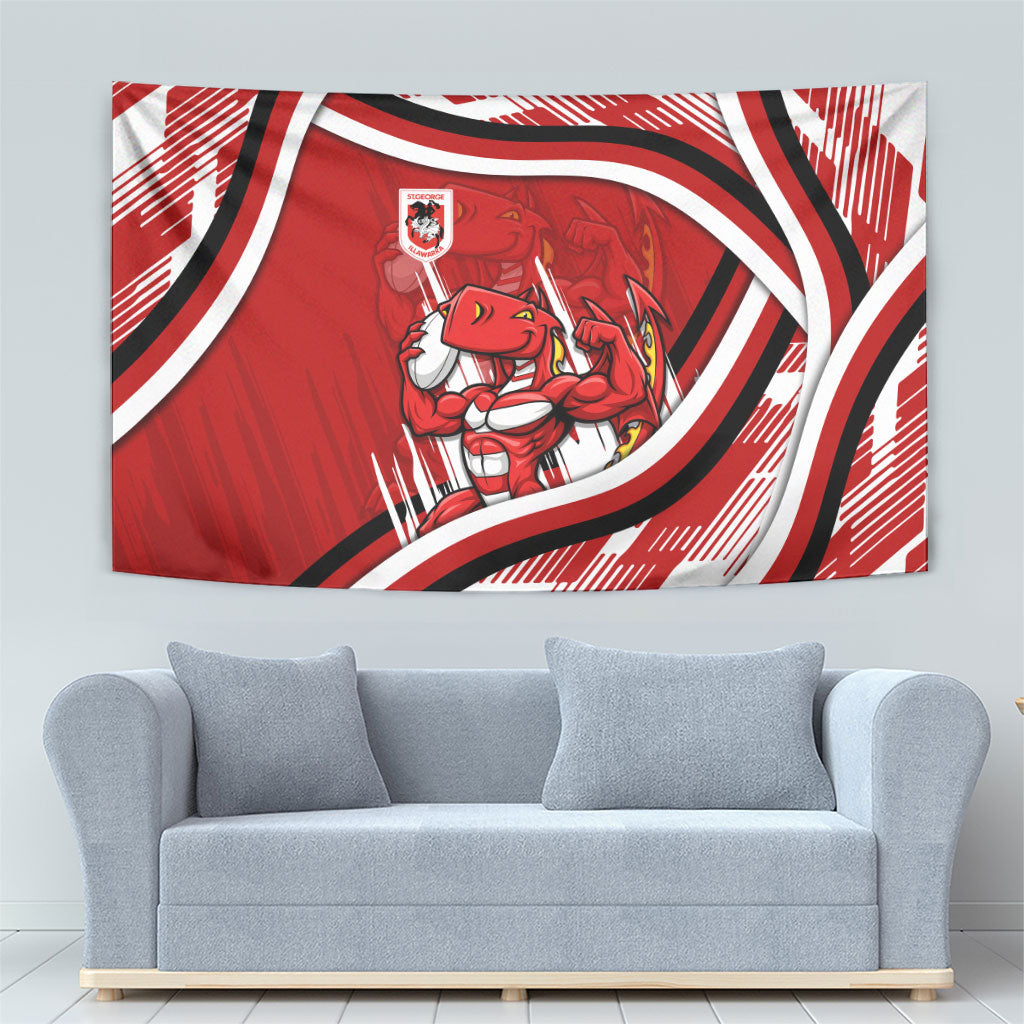Dragons Rugby Mascot Tapestry Fierce Athlete Graphic in Sports Style