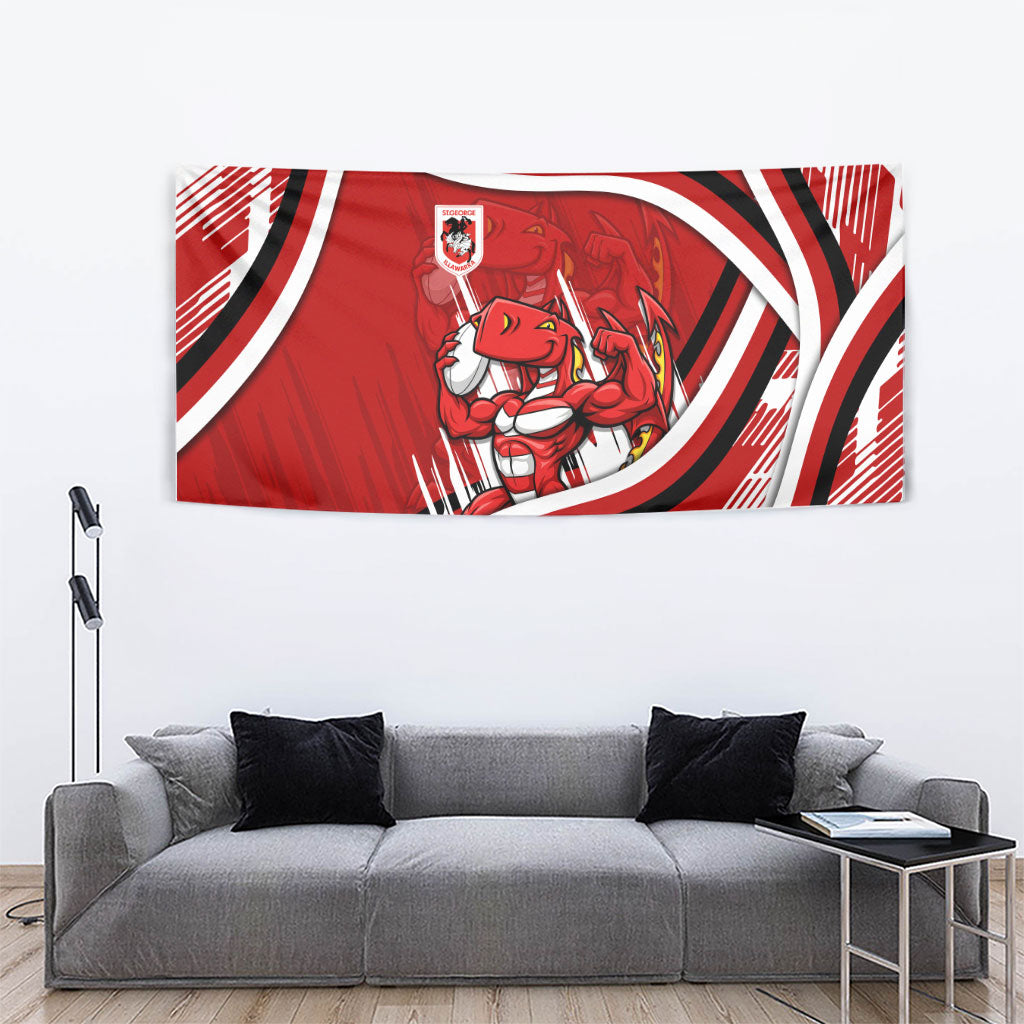 Dragons Rugby Mascot Tapestry Fierce Athlete Graphic in Sports Style