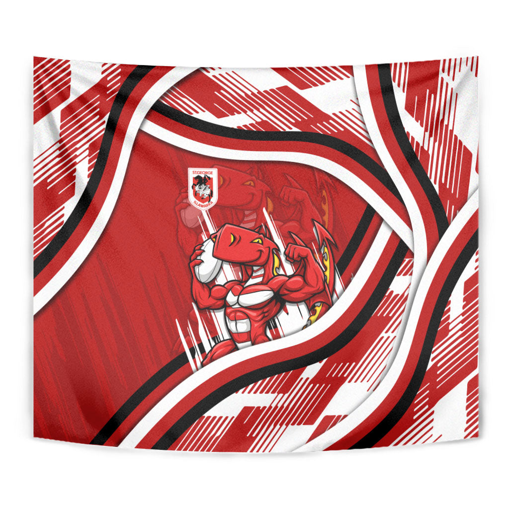 Dragons Rugby Mascot Tapestry Fierce Athlete Graphic in Sports Style