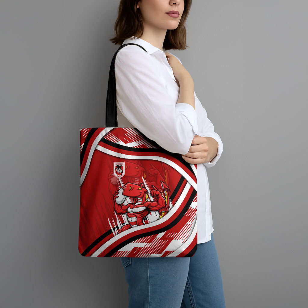 Dragons Rugby Mascot Tote Bag Fierce Athlete Graphic in Sports Style