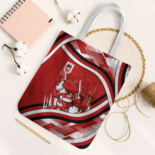 Dragons Rugby Mascot Tote Bag Fierce Athlete Graphic in Sports Style