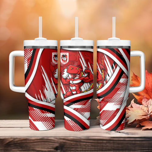 Dragons Rugby Mascot Tumbler With Handle Fierce Athlete Graphic in Sports Style