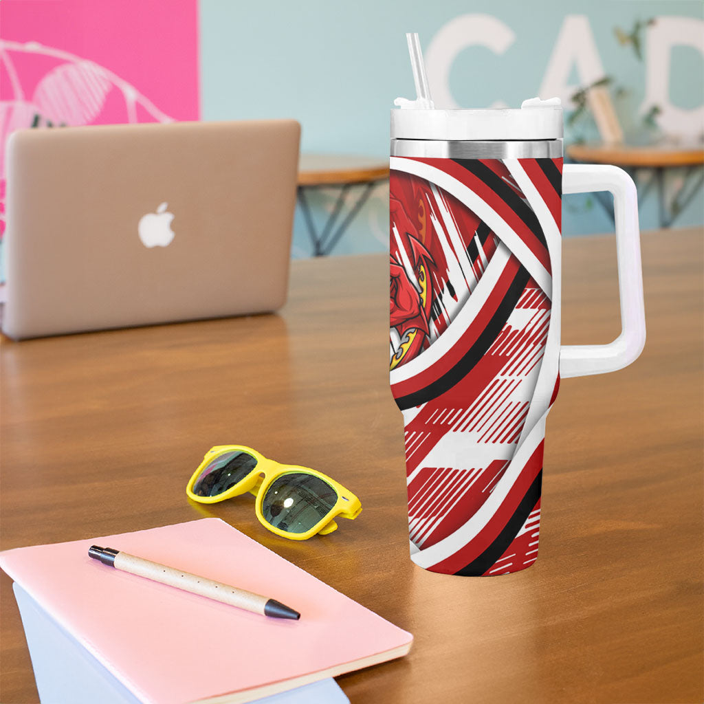 Dragons Rugby Mascot Tumbler With Handle Fierce Athlete Graphic in Sports Style