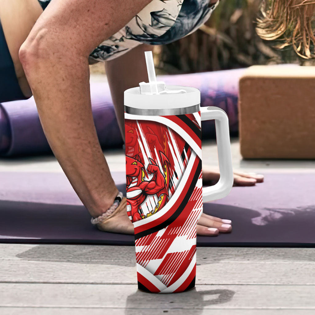 Dragons Rugby Mascot Tumbler With Handle Fierce Athlete Graphic in Sports Style