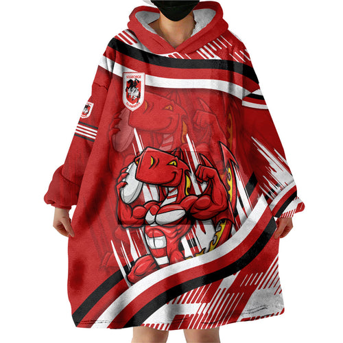 Dragons Rugby Mascot Wearable Blanket Hoodie Fierce Athlete Graphic in Sports Style