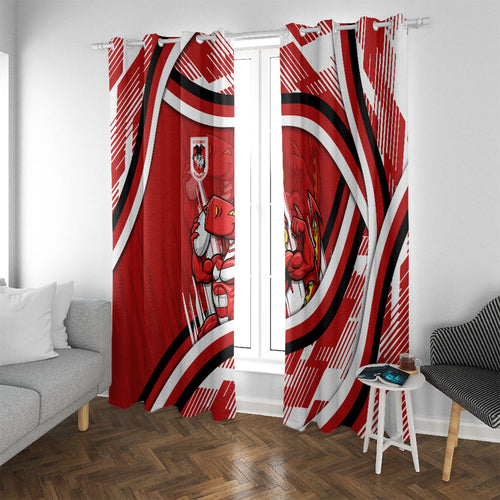 Dragons Rugby Mascot Window Curtain Fierce Athlete Graphic in Sports Style