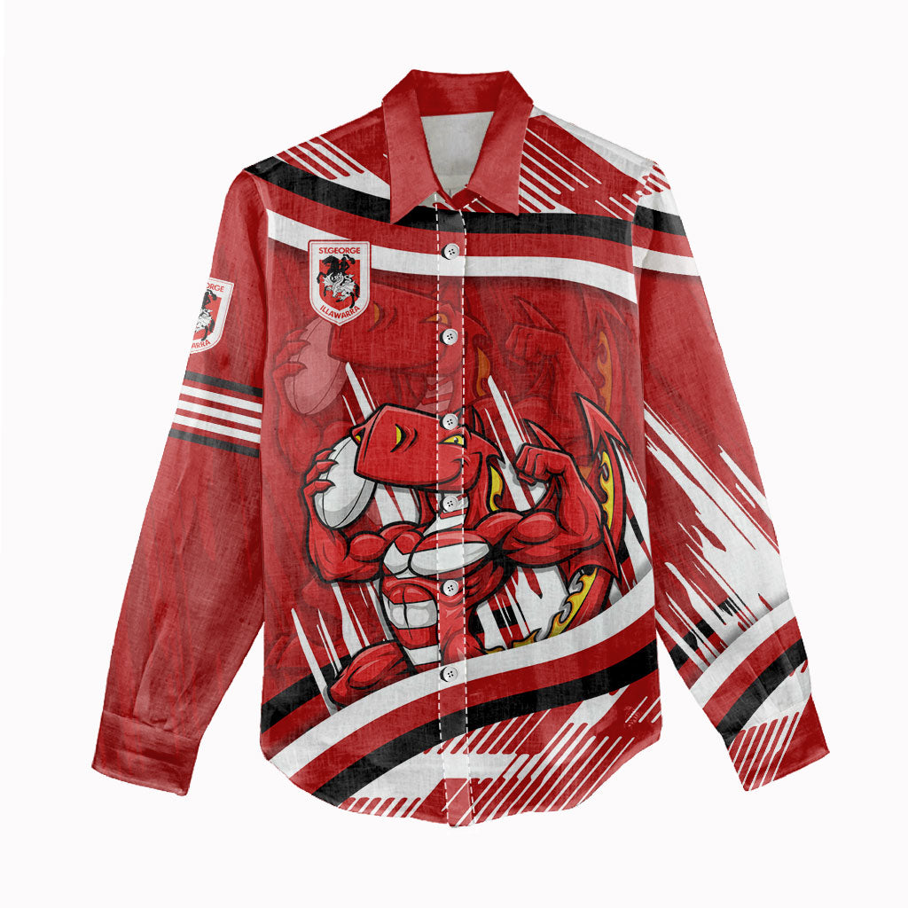 Dragons Rugby Mascot Women Casual Shirt Fierce Athlete Graphic in Sports Style